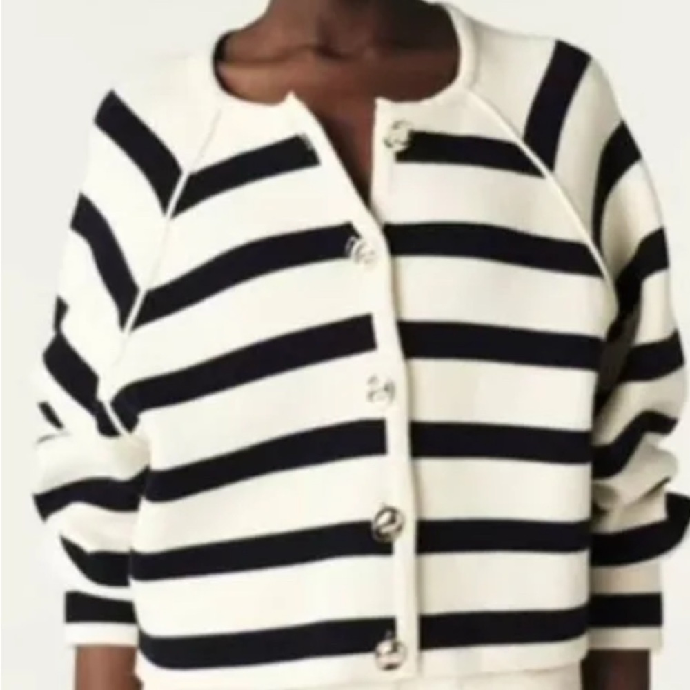 Ba&sh Navy and Cream Striped Women's Sweater size small